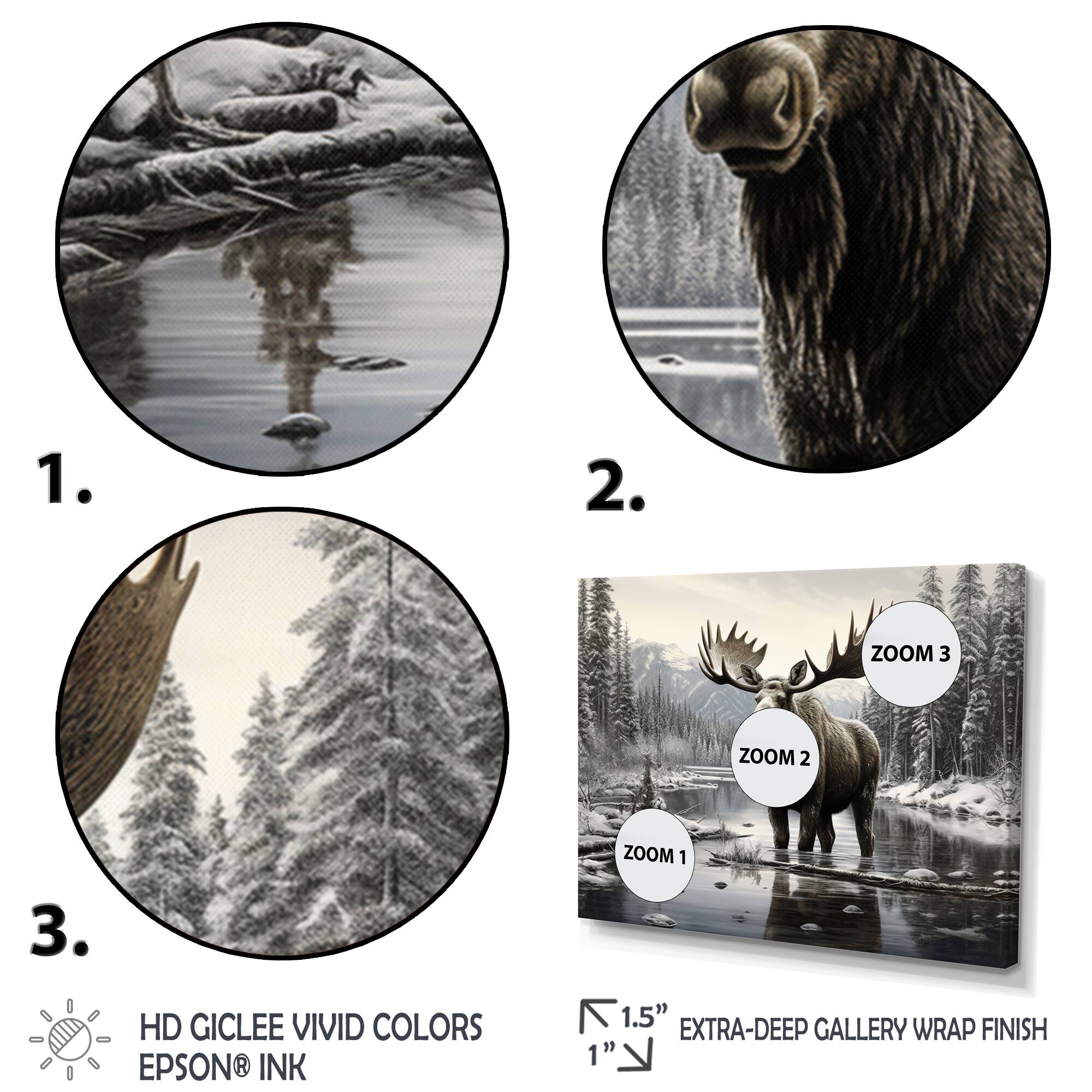 Designart "Brown White Moose Winter Majesty" Animals Wall Decor